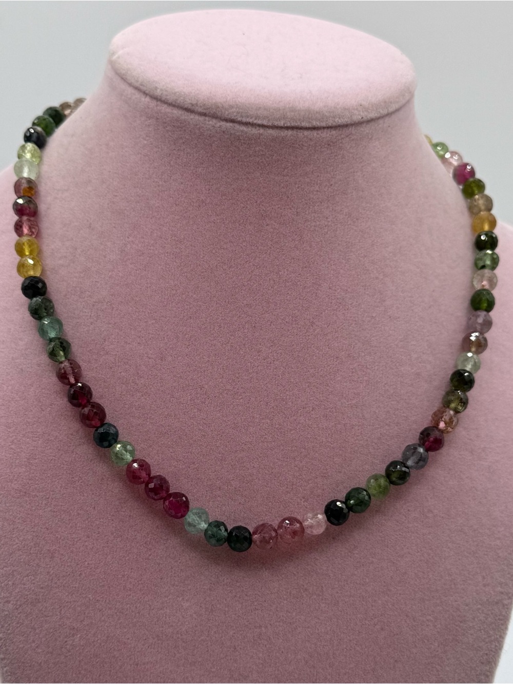 Multicolor Tourmaline Bead Necklace with Sterling Silver clasp